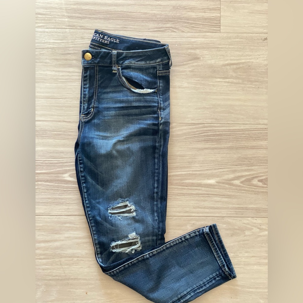 Medium Wash Repaired AE Jeans